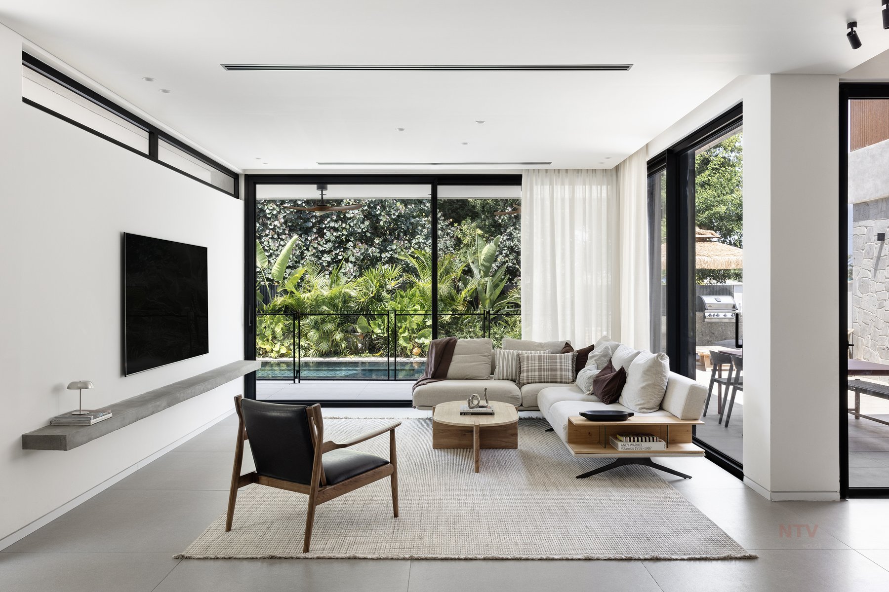 Living room with sheer drapes